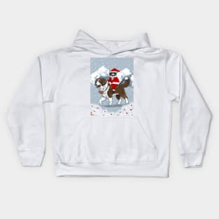 Christmas Cat Saint Bernard Ride Kids Hoodie